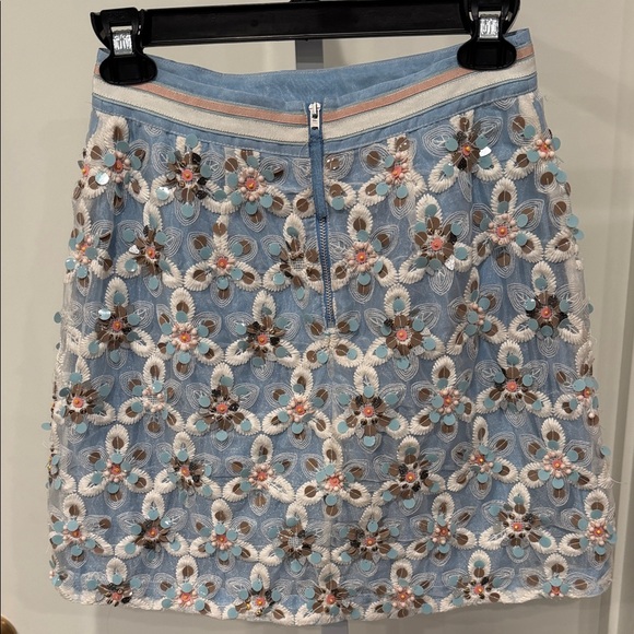 Maeve Persephone Sequin Beaded Mini Skirt Blue Pink Size 00 - Picture 5 of 10